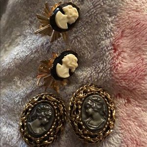 2 pairs clip on cameo earrings